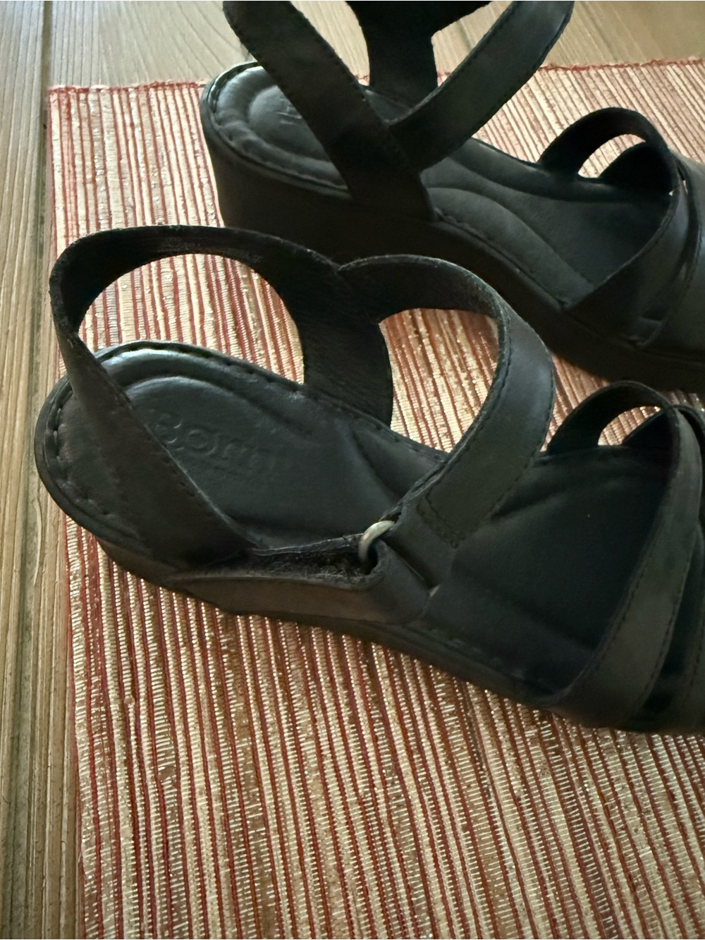 Born Black Leather Wedge Sandals - Picture 6 of 7